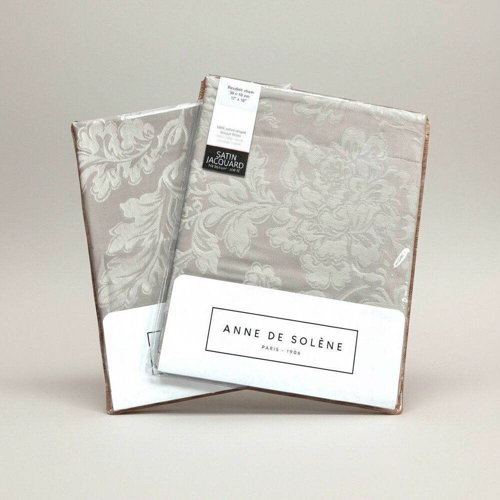 Anne De Solene Paris 2 Calliope BOUDOIR Shams Satin Jacquard Cotton Taupe Gray